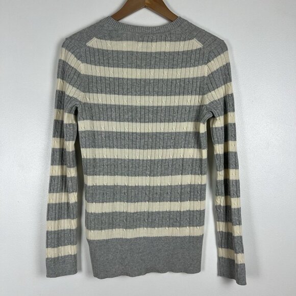 TOMMY HILFIGER Striped V-Neck Cable Knit Cotton Sweater sz M Y2k Preppy Tennis - Picture 6 of 9